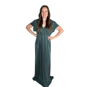 Maxi Vestido BALTIC BORN Athena Plisado Sobrepelliz Cuello en V Azul Teal Maternidad - Imagen 1 de 7