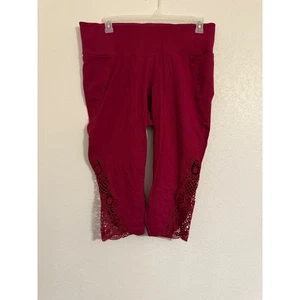 LIVI Activewear Cropped Leggings Burgunderrot Spitzenbesatz Taschen Größe 18 20 - Bild 1 von 5