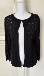 NWT Chico's Size 2 Lightweight Black Embellished Cardigan Sweater - Picture 1 of 5