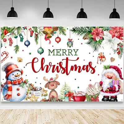 Feliz Navidad Telón de fondo Papá Noel Muñeco de nieve Fotografía Fondo Navidad Xm Foto 1 de 4