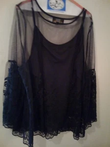 Marc Bouwer Unlimited Blouse Top size 2x Plus Sheer w/Floral Embroidery Black - Picture 1 of 12