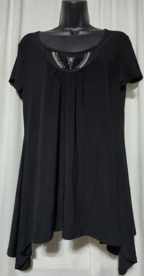 Blusa para mujer Jason Maxwell negra manga corta Sharkbite detalles con cuentas talla M Foto 1 de 4