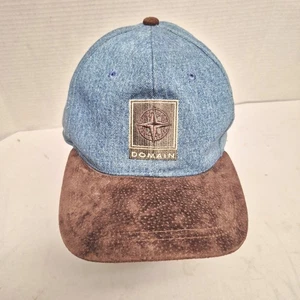 Domain Compass Denim Blue Brown Suede Hat Cap 2000s OS Mary Kay Y2K - Picture 1 of 6