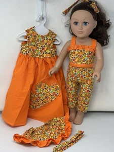 Retro Boho 18" Puppenkleidung - 5 Stück Handarbeit Blumen Orange Outfit Set AG, OG - Bild 1 von 9