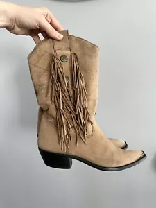 Code West Fringe Tan Brown Suede Western Boots Sz 7 Brazil Womens Festival - Picture 1 of 20