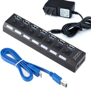 USB 3.0 HUB mit Ein / Aus-Schalter USB Splitter 4/7 USB Ports mit Adapter - Bild 1 von 12
