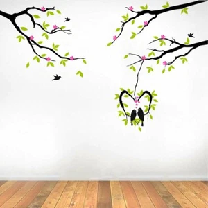 Adesivo murale Love Birds on rosa fiore albero decorazione decalcomania arte murale casa camera da letto - Foto 1 di 3