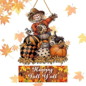 Fall Home Decor Scarecrow Door Sign Happy Fall Yall Pumpkin - Picture 1 of 3