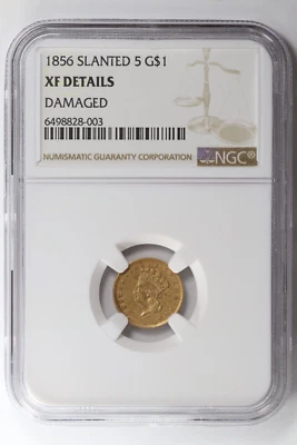 Dólar de oro 1856 anterior a 1933 oro NGC XF detalles inclinados 5 $1 Foto 1 de 4