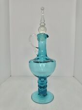 HTF Vintage MCM Bischoff Glass Ice Blue Bubble Decanter W/stopper Stunning 
