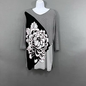 Blusa Chicos Easywear Mujer Talla 3 XL Negra Floral Cuello en V Manga 3/4 Túnica - Imagen 1 de 13