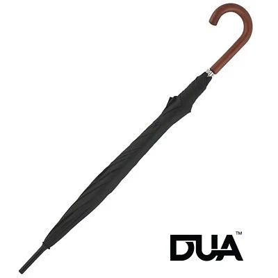 DUA Gents Walking Length Black Long Umbrella with Wood Handle - Image 1 of 3