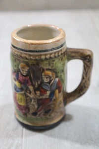 Vintage German Ceramic Small Relief Beer Mug/toothpick holder Couple In Pub 3" - Picture 1 of 6