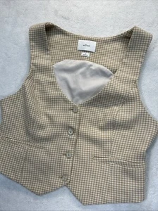 Aritzia Wilfred Vest Gilet Beige Womens Sz 12 Houndstooth Academia Stretch - Picture 1 of 10