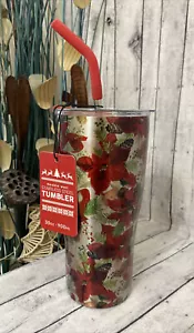 HOLIDAY POINSETTIA DOPPELWANDIGER EDELSTAHLBECHER - 30oz! BECHER MIT STROHHALM - Bild 1 von 6