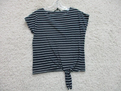 Lauren Ralph Lauren Shirt Small Adult Navy Blue Striped Cropped Cap Sleeve Women - Image 1 of 4