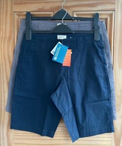 Ex Mountain Warehouse Ladies New Navy Blue Grey Cotton Canvas Shorts Size 4 - 28