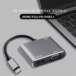 USB-C 3.1 to HDMI 4K VGA Hub Charge Adapter for Cell Phone Apple Macbook Laptop - Picture 1 of 9
