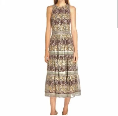 Sea NY майя коричневый цветочный Cottagecore миди платье w/Criss крест назад Sz.2 новый с Ярлыками - Изображение 1 из 4