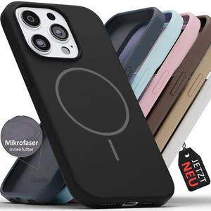 Hülle iPhone 16 15 14 13 12 Pro Max Plus MagSafe Silikon Case Magnet Schwar Blau - Bild 1 von 57
