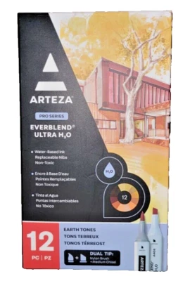 Arteza Pro Series 12 Count Markers EverBlend Ultra H2O Dual Tip Earth Tones - Image 1 of 2