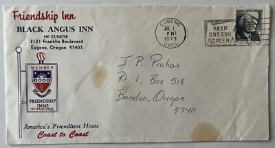 ERROR 1973 US OREGON COVER WITH 2C STAMP INSTEAD OF REQUIRED 8C, FRIENDSHIP INN - Image 1 of 3