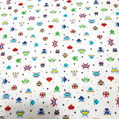 Gaming Zone BTY Northcott Vintage Video Game Characters on White - Image 1 of 3