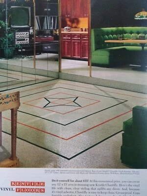 Anuncio impreso de pisos de vinilo Kentile original raro de colección años 70 Chantilly Groovy Mod NYC  Foto 1 de 4