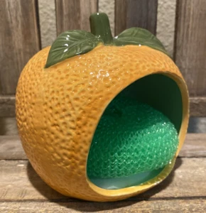 Orange Sponge Holder, Orange Scrubby Holder, Ceramic Sponge Holder, Orange Decor - Picture 1 of 12