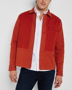 Men’s Express Reddish Brown Solid Twill Pieced Stretch Shirt Jacket Size XL