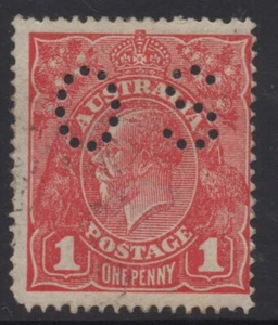 AUSTRALIA 1914-21 1d CARMINE-RED KGV STAMP MLH PERF. "OS" SG. O39 - Picture 1 of 2