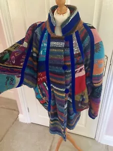 DELIGHTFUL VINTAGE CARDIGAN CHUNKY COLOURFUL PATCHWORK SO UNIQUE & EYE CATCHING - Picture 1 of 24