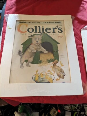 1933 Colliers Framed Cover only - July 15 - Lawson Wood - Terrier and Ducks - Image 1 of 2