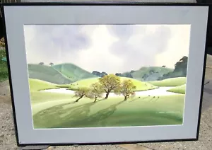 MCM QUADRO ACQUERELLO VINTAGE METÀ SECOLO ELENCATO CALIFORNIA ARTISTA PAESAGGIO - Foto 1 di 3