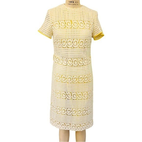 VINTAGE HENRY-LEE Crochet Lace Midi Dress in Ivory/Yellow - Image 1 of 4