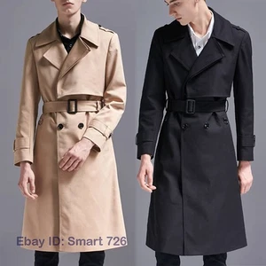 Men's British Style Knee Length Trench Coat Spring Autumn Outwear Parka S-6XL - Picture 1 of 27