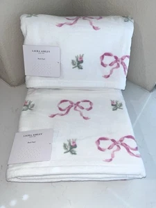 2-NWT LAURA ASHLEY OVERSIZED PINK BOW AND FLORAL BEACH TOWELS SET - Picture 1 of 11