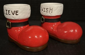 Portacandele votivo stivali Babbo Natale vintage in ceramica dipinti a mano - Foto 1 di 9