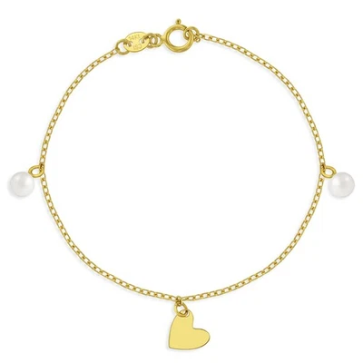 14k Gold 5.5" Freshwater Pearl & Heart Dangle Baby / Toddler / Kids Bracelet - Image 1 of 2