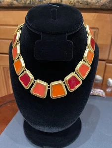 Vintage 1990er Anne Klein byzantinische Kleopatra goldfarben Halsband Emaille Halskette 16 - Bild 1 von 11