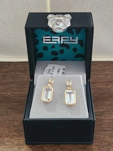 Orecchini pendenti EFFY oro massiccio 14 carati vero diamante goccia prezzo al dettaglio consigliato $ 2.150 topazio bianco - Foto 1 di 10