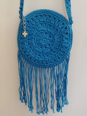 Bandolera La Rue Boho Crochet Circular Flecos Bolso Cartera Festival Azul Foto 1 de 4