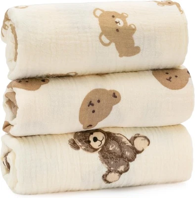 3 Pz. Asciugamani Neonati Mussole in Cotone Morbidi Traspiranti e Multiuso - Immagine 1 di 4