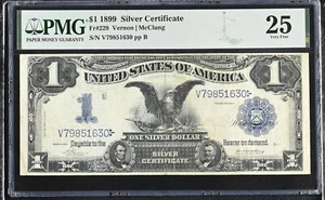 1899 $1 LARGE Size, Black Eagle Silver Cert, SN V79851630, PMG VF25 - Picture 1 of 4