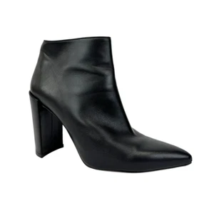 STUART WEITZMAN Leather Ankle Boots Bootie 9 Black Pointed Toe Side Zip Heels - Picture 1 of 12