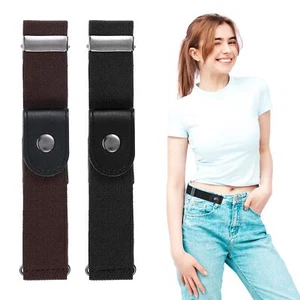 2 Pack No Buckle Elastic Belt Invisible Loop Belt for Jeans Pants - Picture 1 of 7