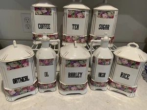 Vintage Art Deco Tschechoslowakisches Porzellan 8-teiliges Kanister Set - Bild 1 von 7