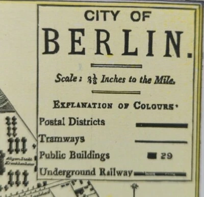 Vintage 1901 BERLIN GERMANY Map 14"x11" Old Antique Original BRANDENBURG COUNTY - Image 1 of 4