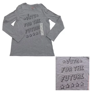 Cat & Jack Girls Long Sleeve Political T-Shirt 'Vote For The Future' Gray Stars - Picture 1 of 18
