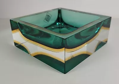 Murano Geometric Square Sommerso Art Glass Bowl 1293 • 170.28€